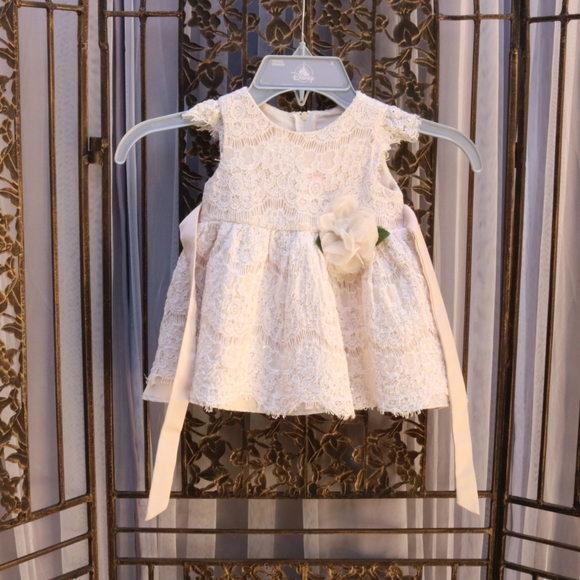 Rare editions Baby girls dress, cream lace with subtle sequins size 6M - Picture 1 of 5